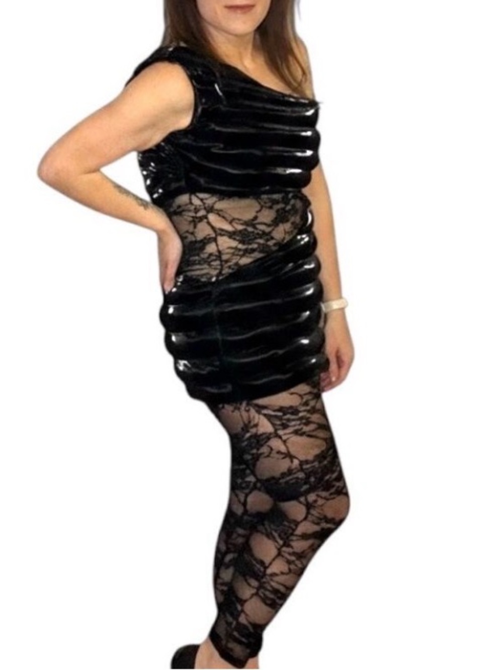 NWT Fashion Nova Black Jumpsuit - Small - Sexy Shimmer Lace Cut-Out One Shoulder